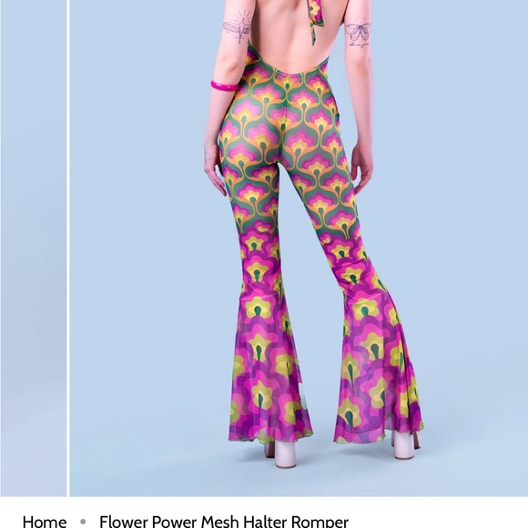 Badinka Flower Power Mesh Halter Romper XS NWT - Picture 2 of 3